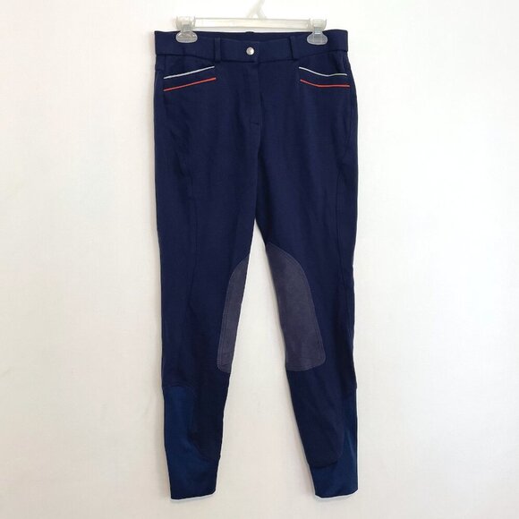 HR FARM Horse Riding Suede Breeches Navy Blue Striped Equestrian Pants Horseback - Picture 2 of 16